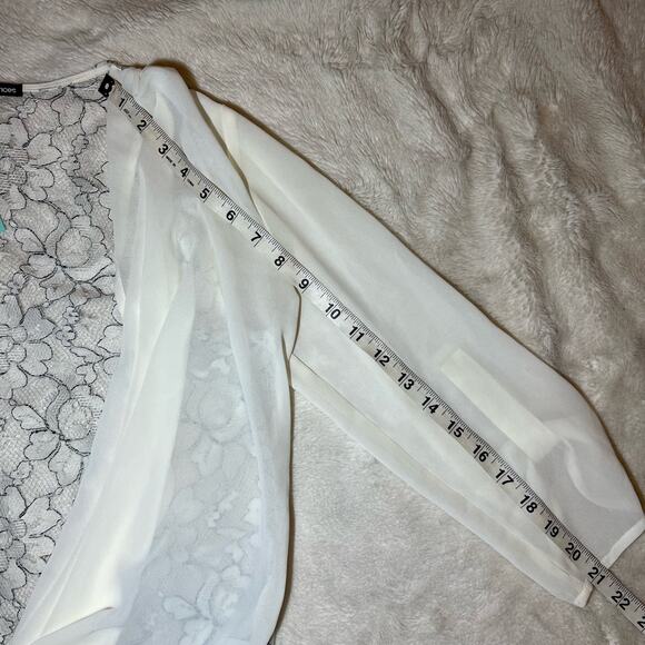NWT Maurices White Chiffon Drape Front Blouse Lace Back Long Sleeve Size Small - Picture 7 of 9